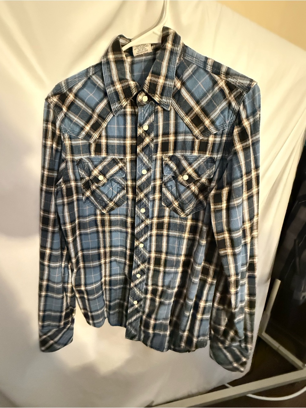 Women’s True Religion Blue Plaid Western Shirt - Snap-Front Flannel size Small